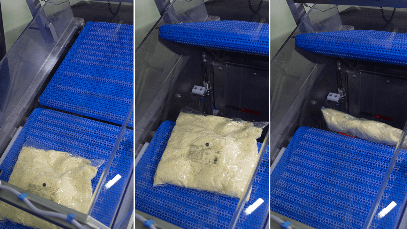 Rejected bag of cheese by metal detection